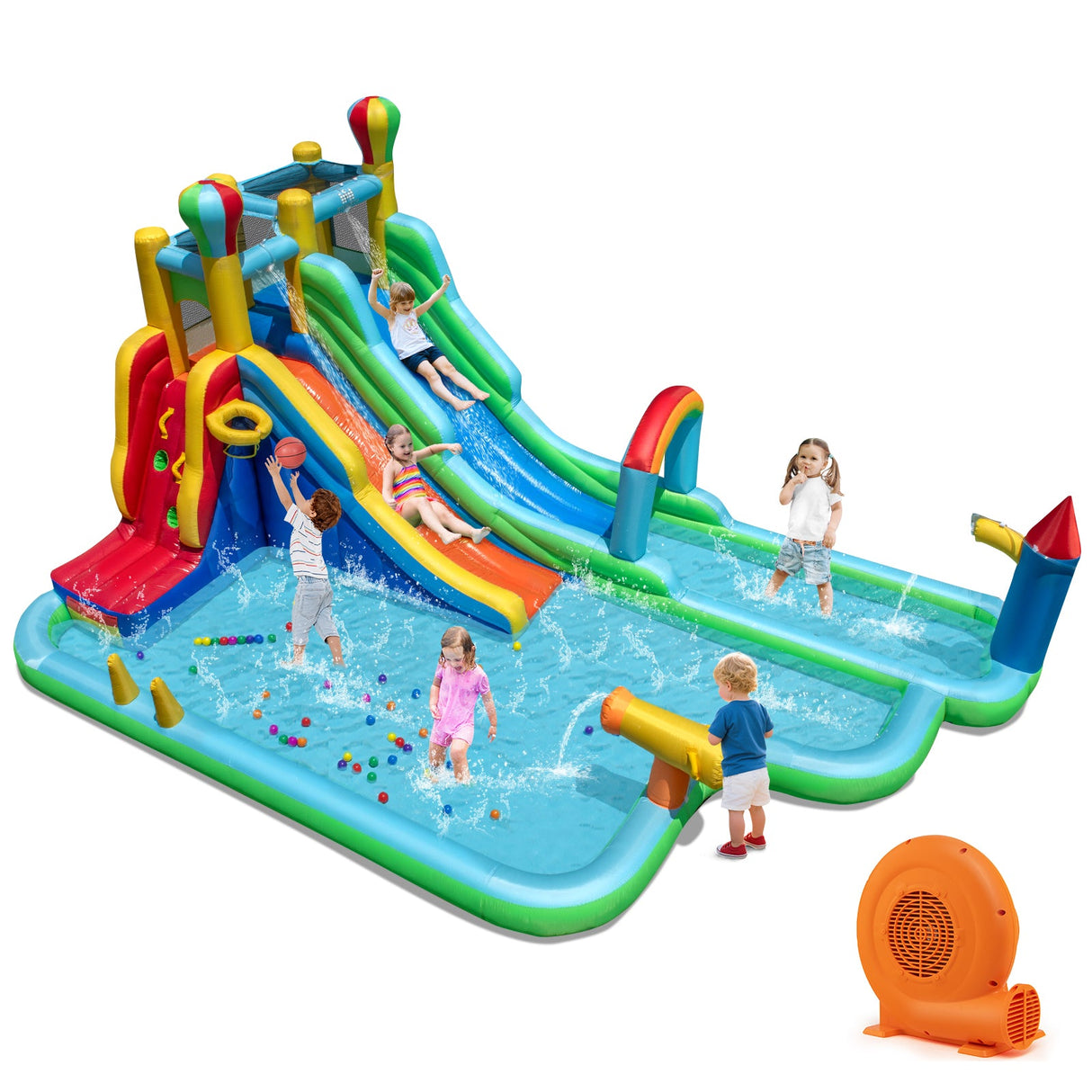 Parque tobogán acuático inflable, casa de rebote gigante con soplador de 750 W