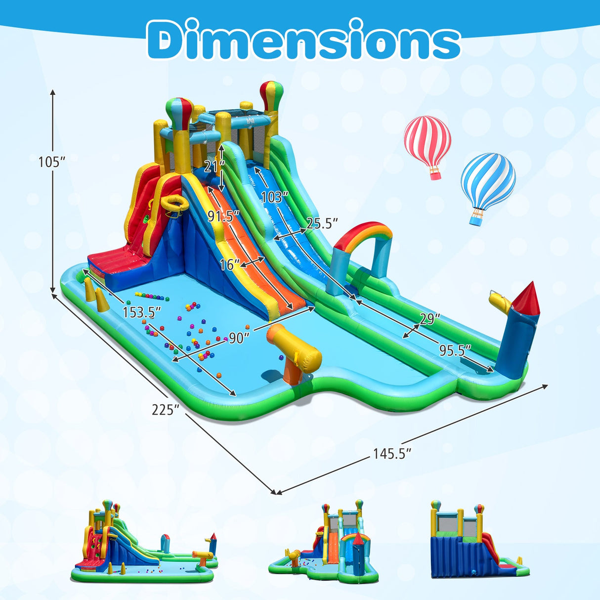 Parque tobogán acuático inflable, casa de rebote gigante con soplador de 750 W