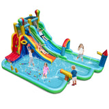 Parque acuático inflable con toboganes gigantes y doble tobogán largo