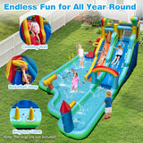 Parque acuático inflable con toboganes gigantes y doble tobogán largo