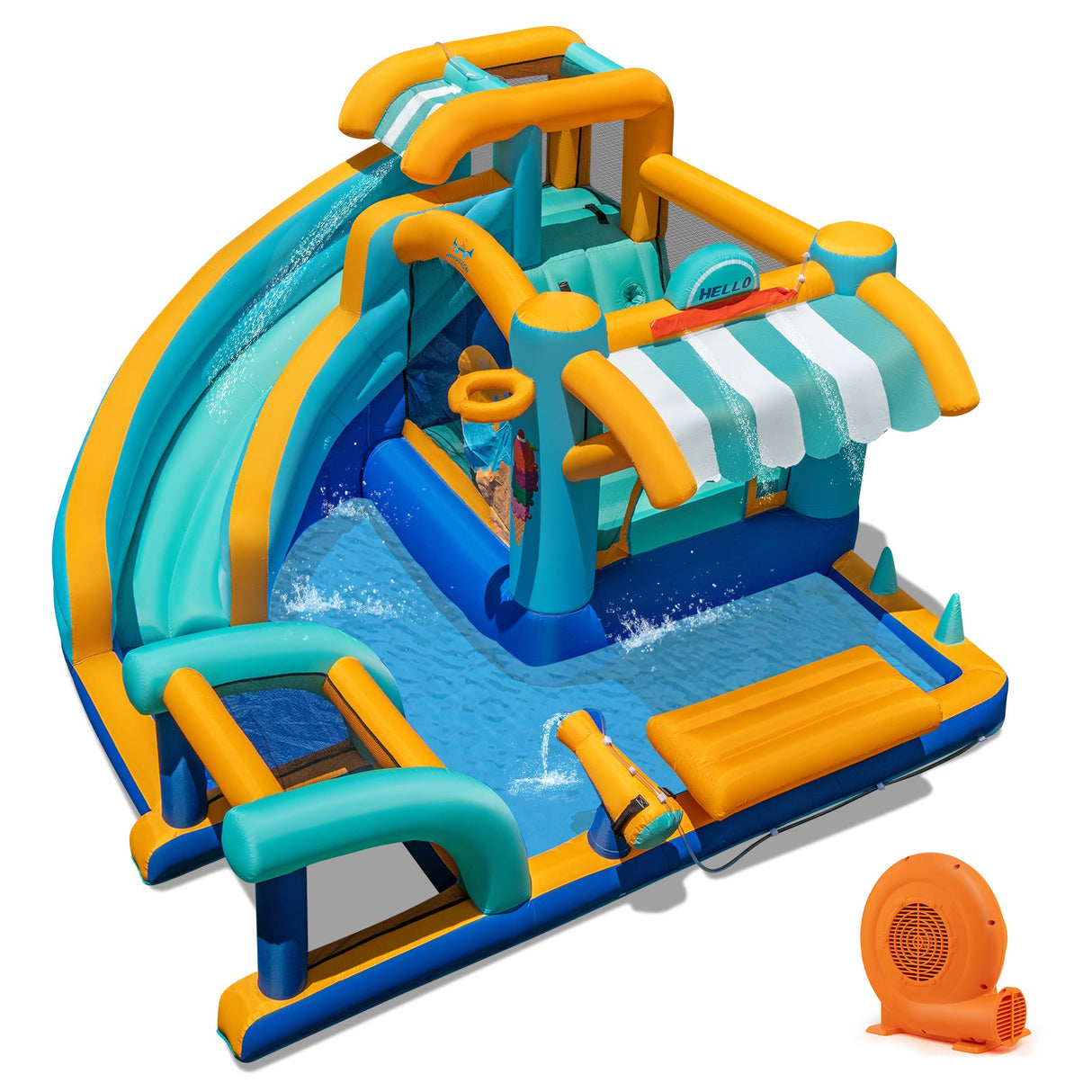 Castillo Hinchable de Agua para Niños con Tobogán y Soplador de 750W