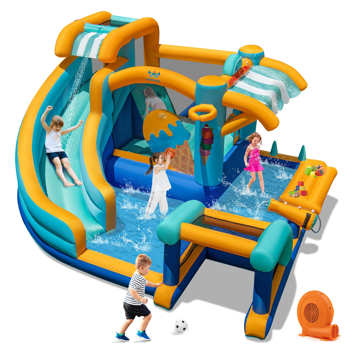 Castillo Hinchable de Agua para Niños con Tobogán y Soplador de 750W
