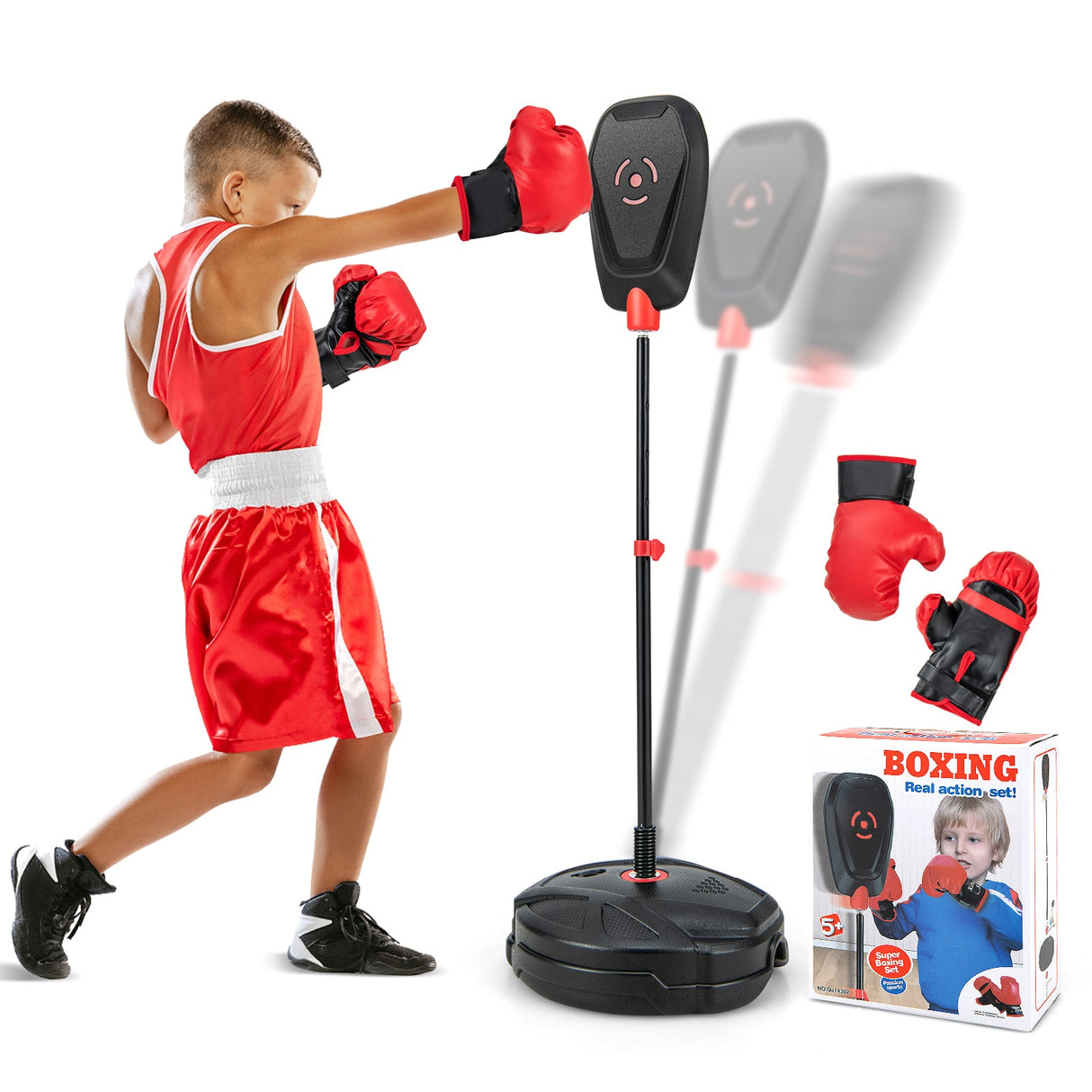 Set de boxeo sin inflación con saco de boxeo y guantes de boxeo Diseño de rebote rápido para niños de 5+ años