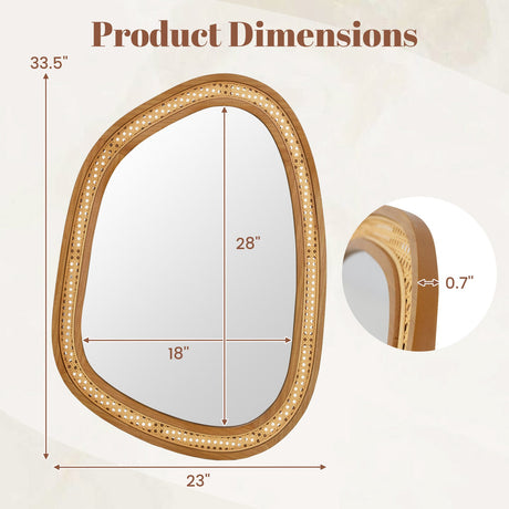 Espejo de pared de ratán de PVC irregular de 33 x 23.5 pulgadas con marco de madera - Natural