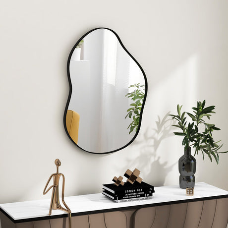 Espejo de Pared Irregular de 22 x 30.5 Pulgadas con Tablero Trasero de Primera Calidad - Negro