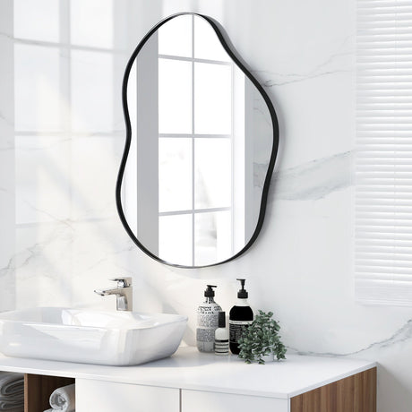 Espejo de Pared Irregular de 22 x 30.5 Pulgadas con Tablero Trasero de Primera Calidad - Negro