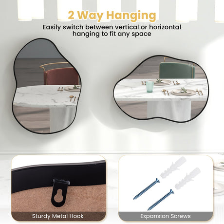 Espejo de Pared Irregular de 22 x 30.5 Pulgadas con Tablero Trasero de Primera Calidad - Negro