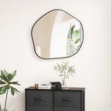 Irregular Wall Mirror Metal Frame Asymmetrical Mirror with Expansion Screws-Black