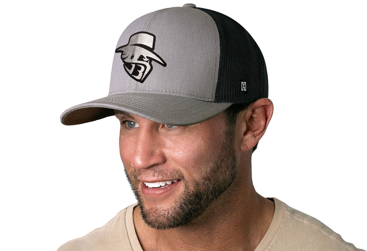 JBR Silver Logo  |  Gray Black Metallic Leather Snapback