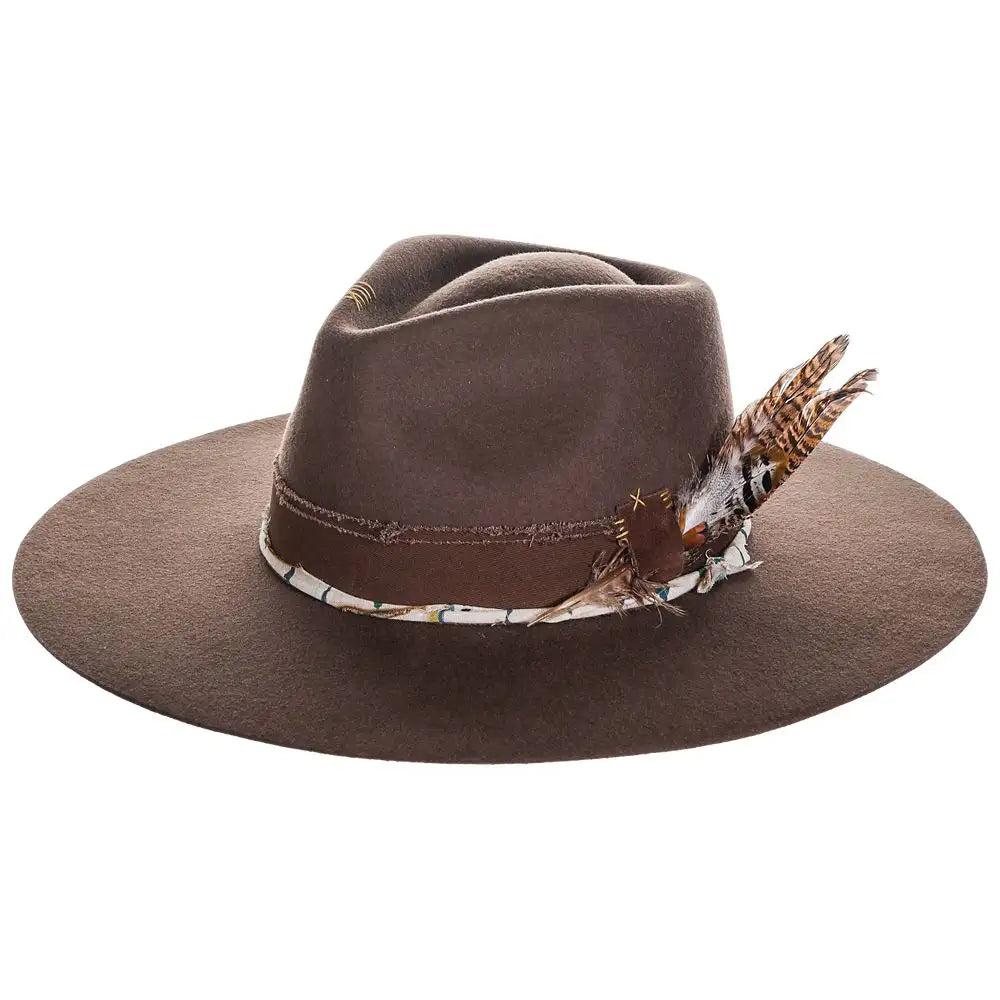 Justin Hattie - Sombrero fedora de fieltro de lana de ala ancha