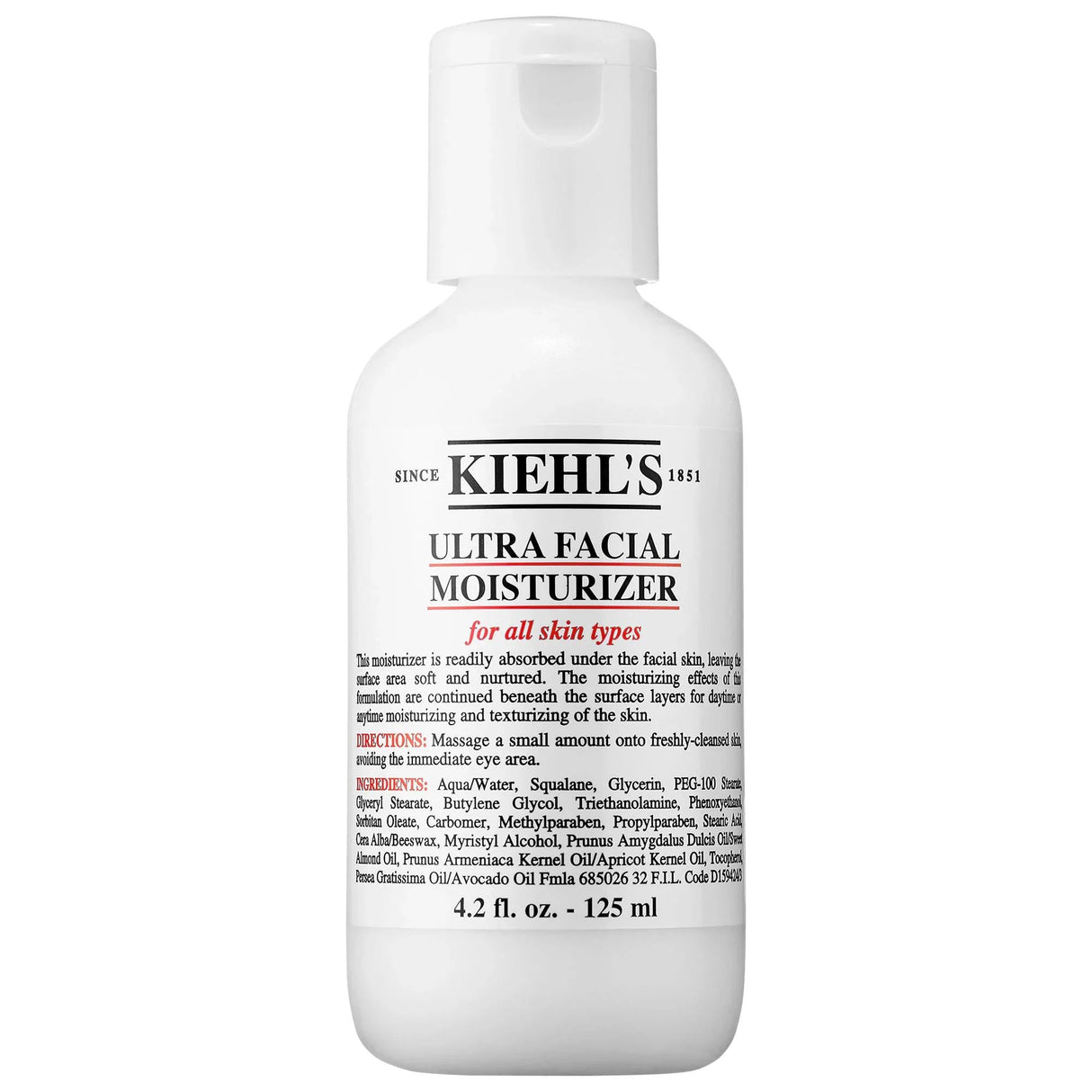 Kiehl's Ultra Facial Moisturizer - 24 Hour Hydration for Dry Skin - Squalane Enriched Facial Cream