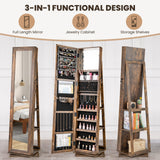 360¬∞ Swivel Jewelry Armoire Standing Jewelry Organizer with Full Length Mirror and Back Shelves