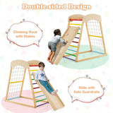 6-in-1 Jungle Gym Wooden Indoor Playground with Double-Sided Ramp and Monkey Bars