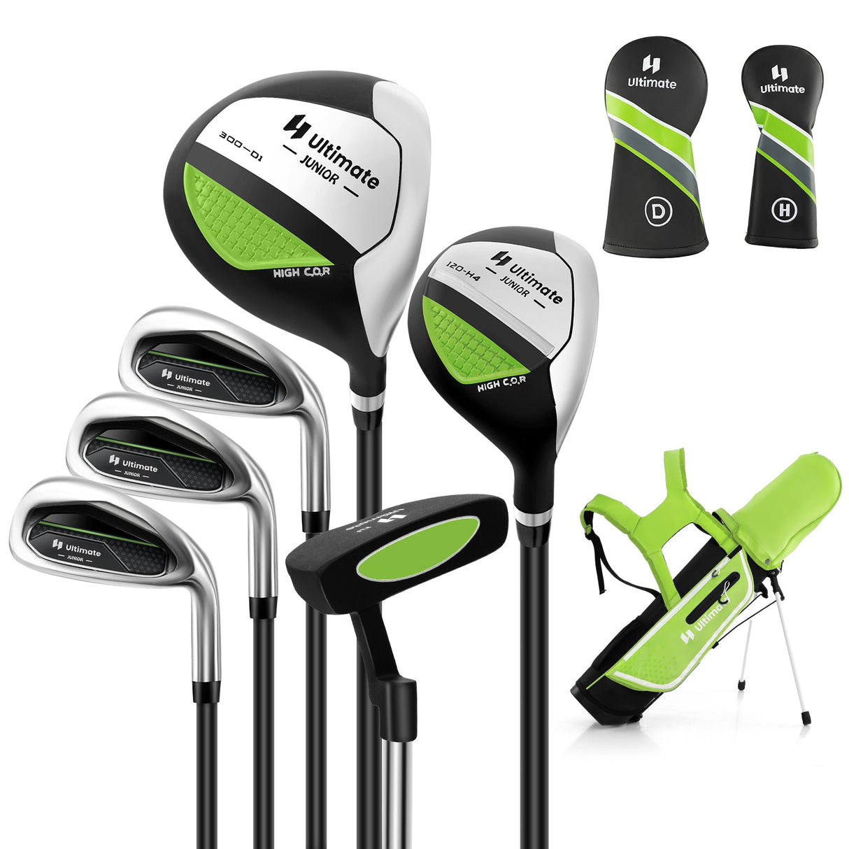 Juego completo de palos de golf júnior con bolsa con soporte y cubierta para la lluvia