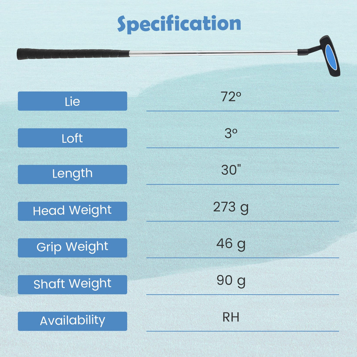 Junior Mallet Putter Individual Gold Club for Kids Ages 11-14