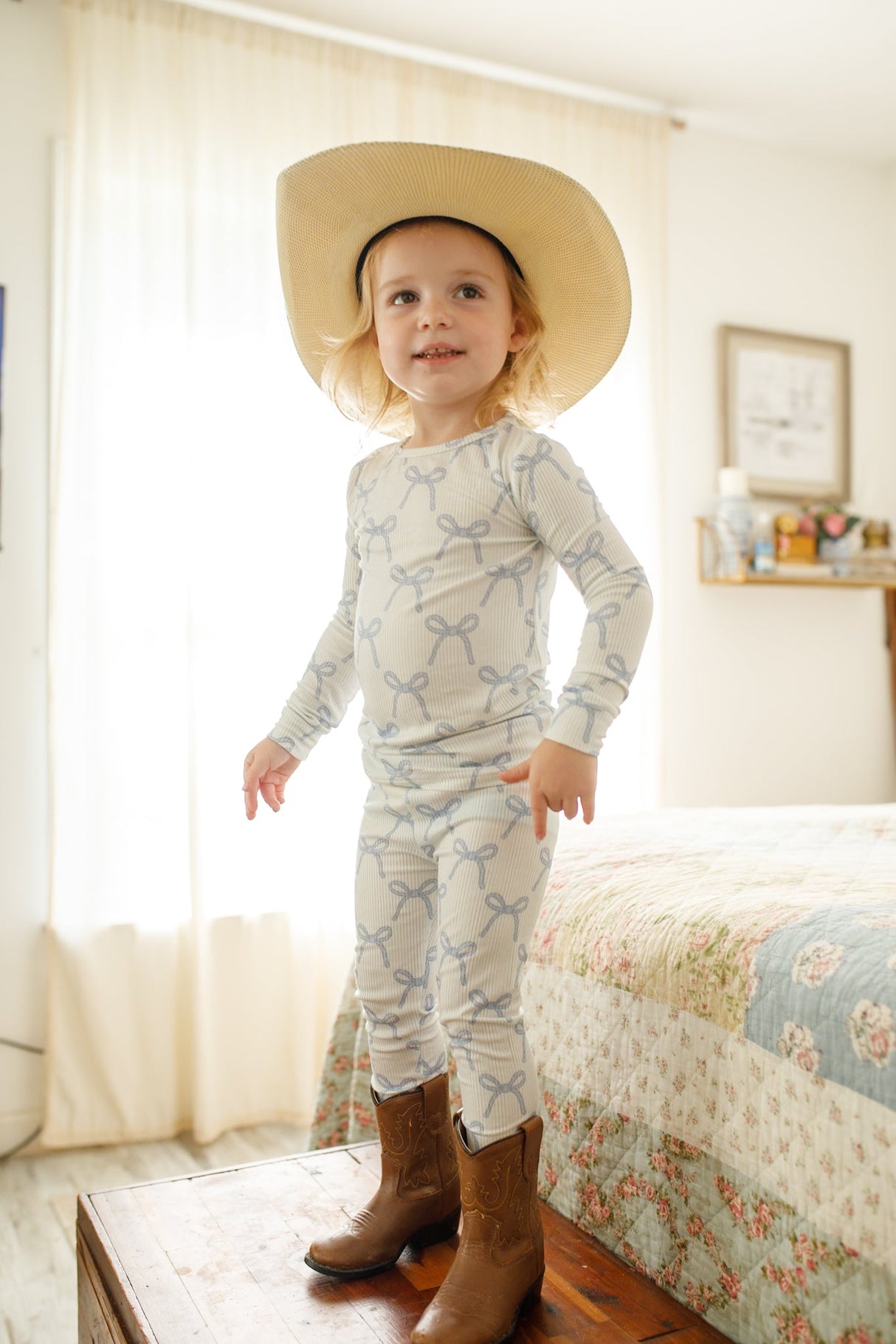 Pijama de bambú acanalado de 2 piezas Blue Belle