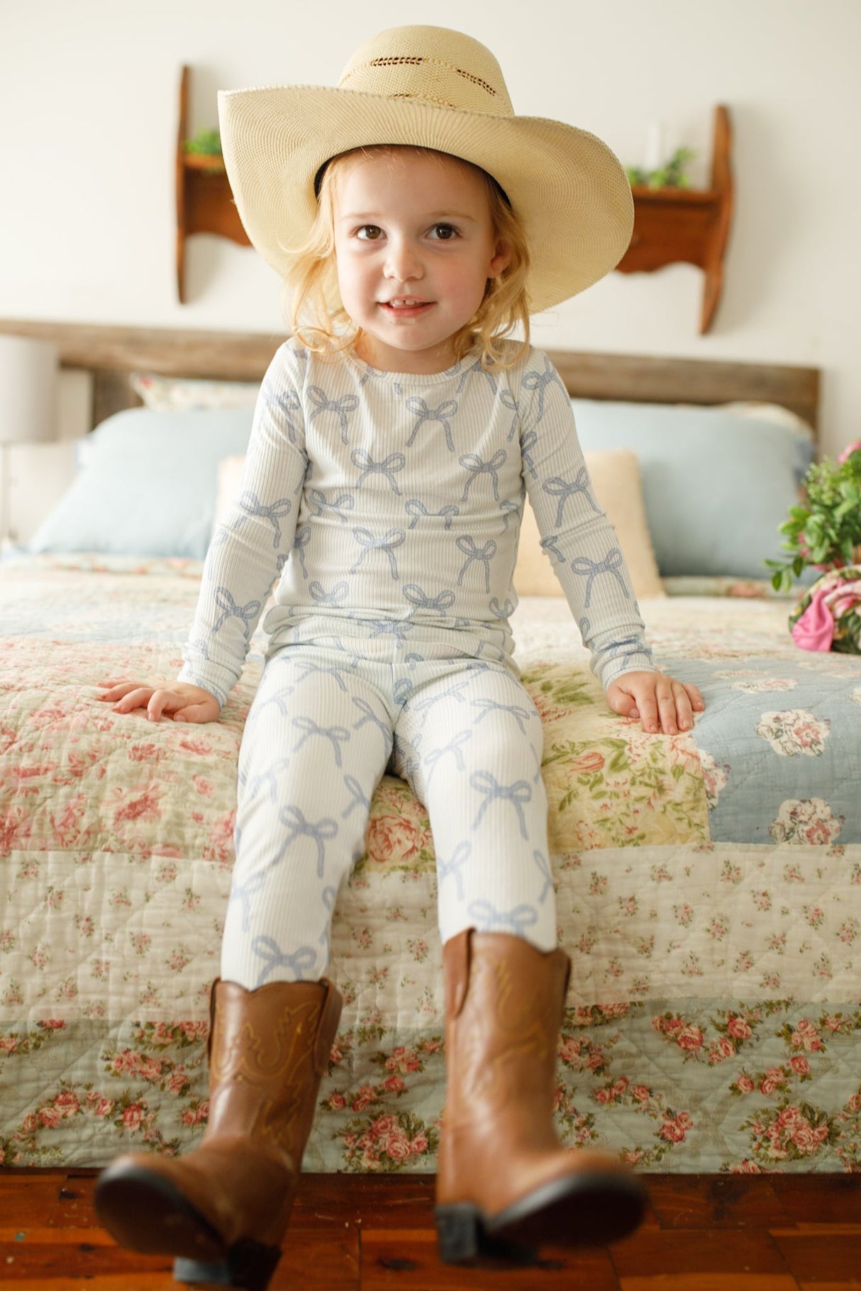 Pijama de bambú acanalado de 2 piezas Blue Belle