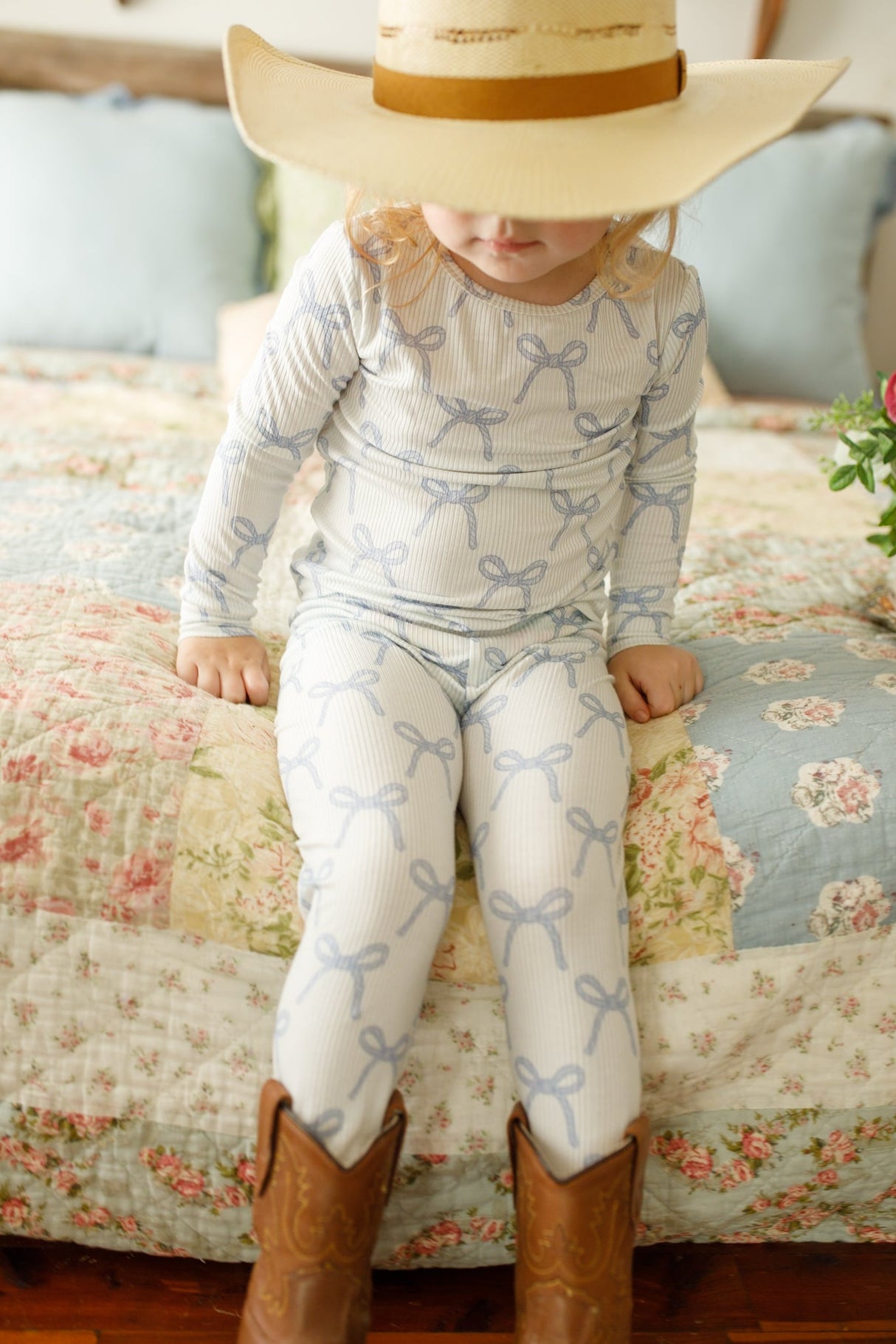 Pijama de bambú acanalado de 2 piezas Blue Belle