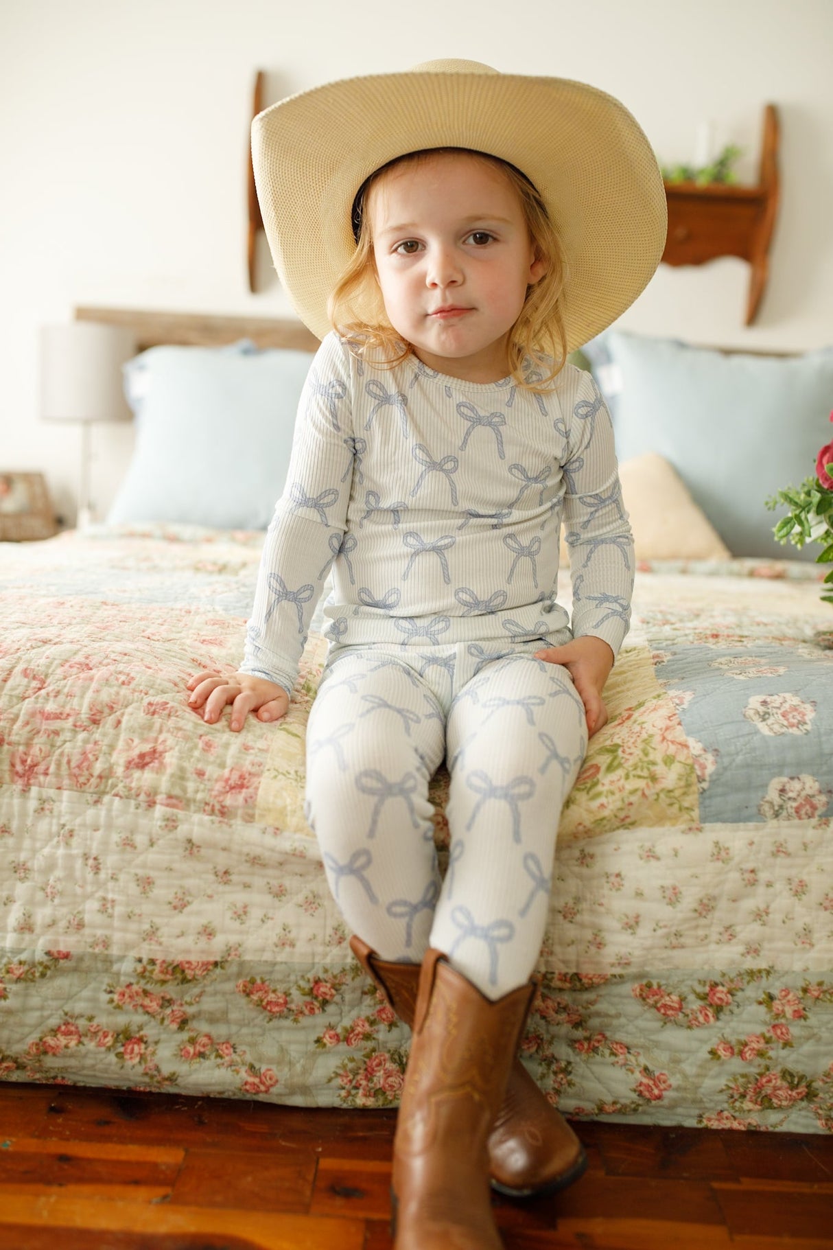 Pijama de bambú acanalado de 2 piezas Blue Belle