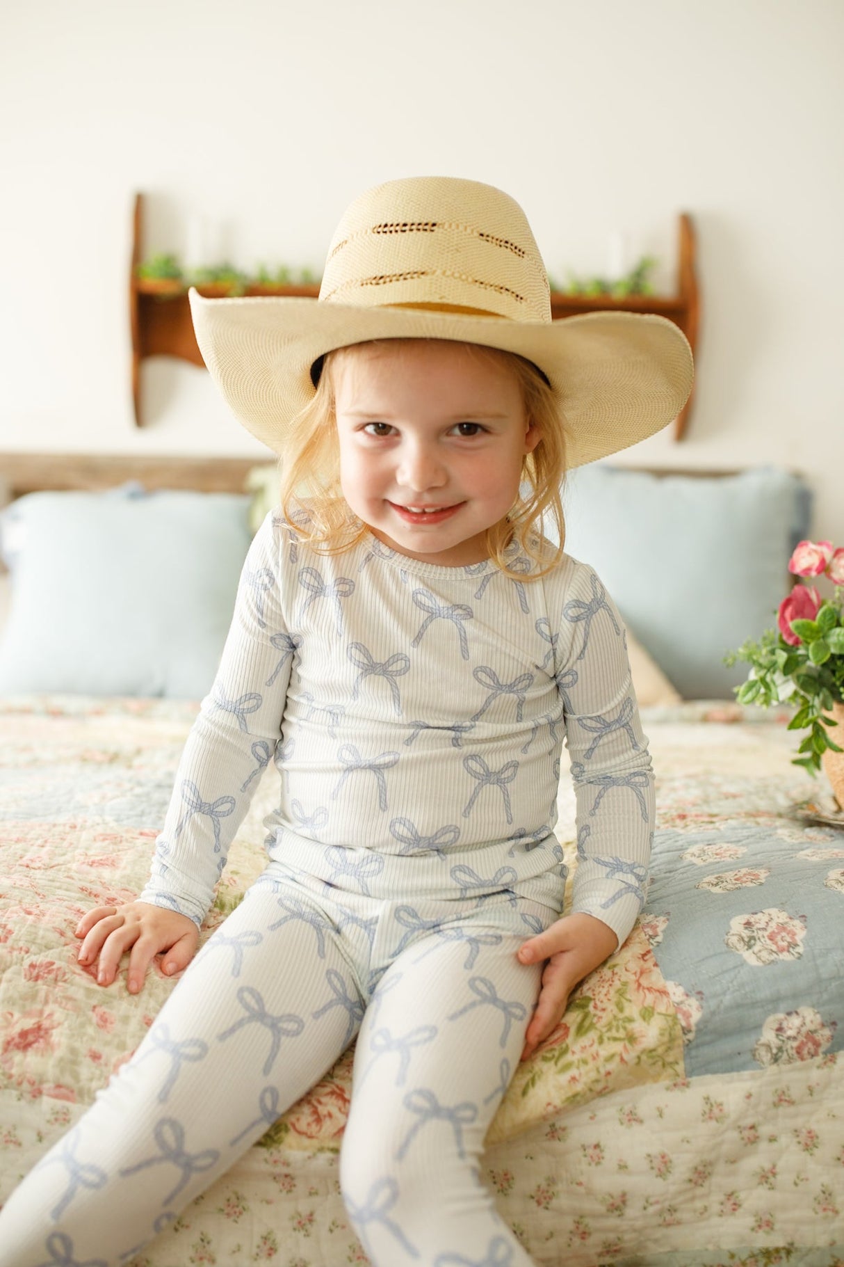 Pijama de bambú acanalado de 2 piezas Blue Belle