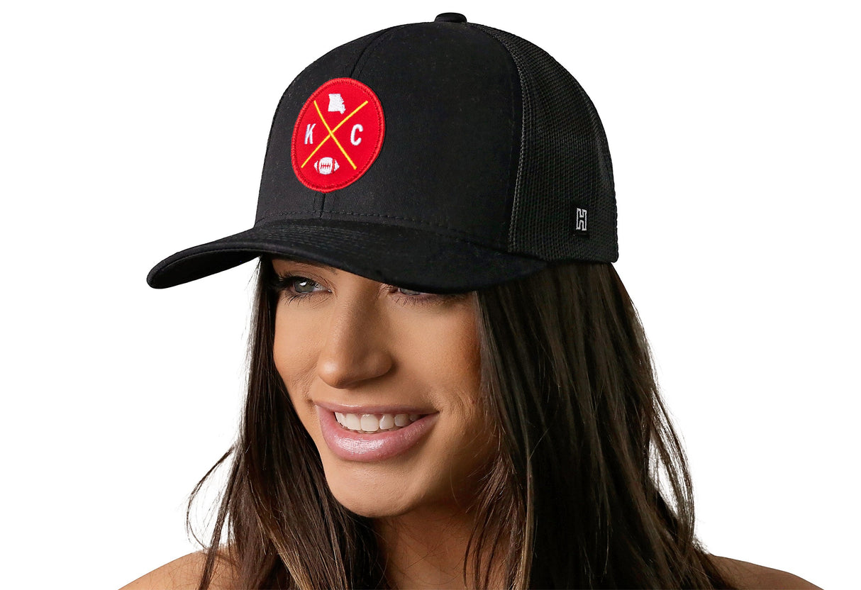 Kansas City Trucker Hat  |  Black KC X Football Snapback