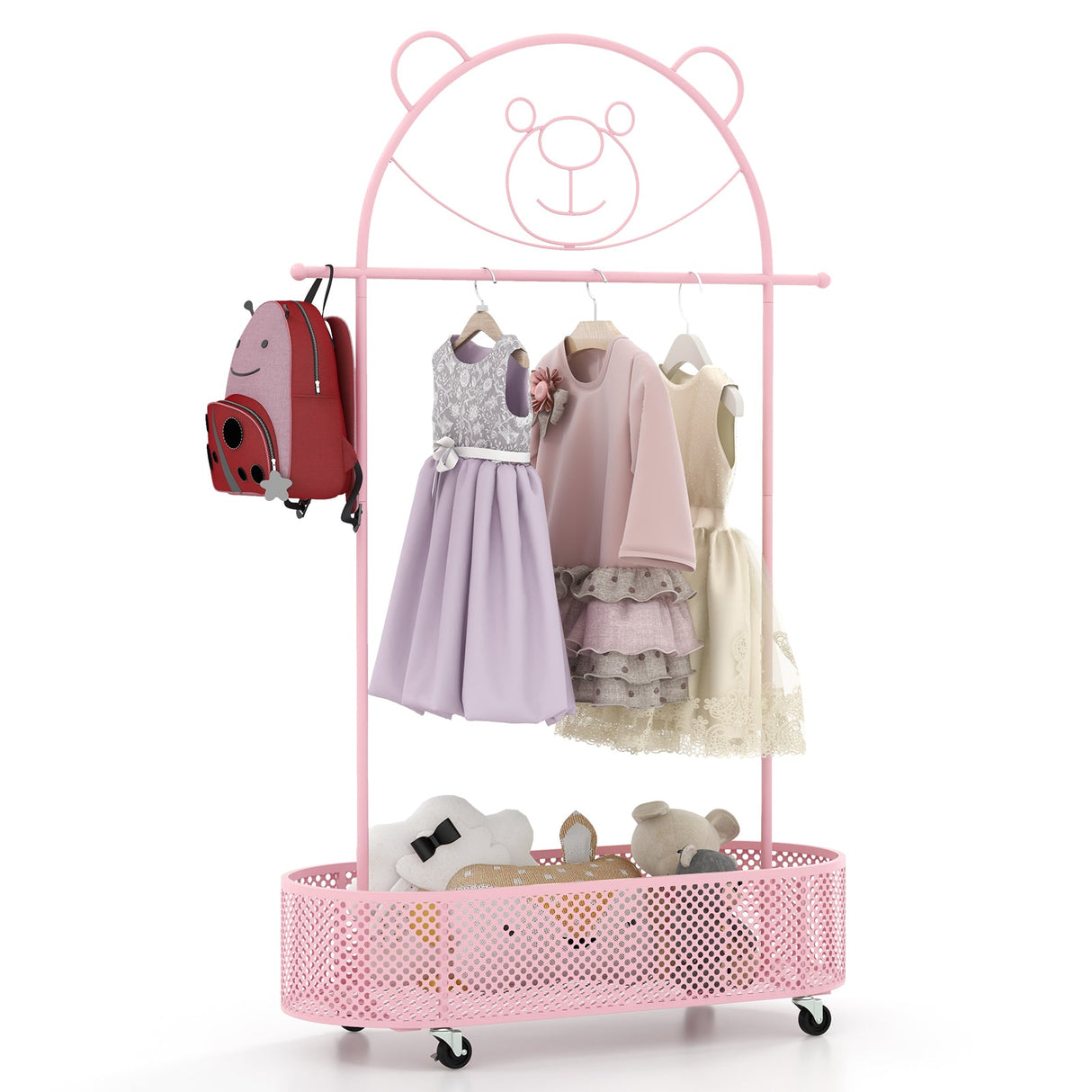 Perchero para ropa infantil con 3 alturas ajustables y ruedas