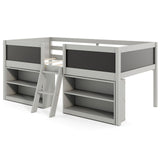 Cama semialta individual para niños con rampa de pizarra, escalera y estanterías