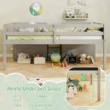 Cama semialta individual para niños con rampa de pizarra, escalera y estanterías