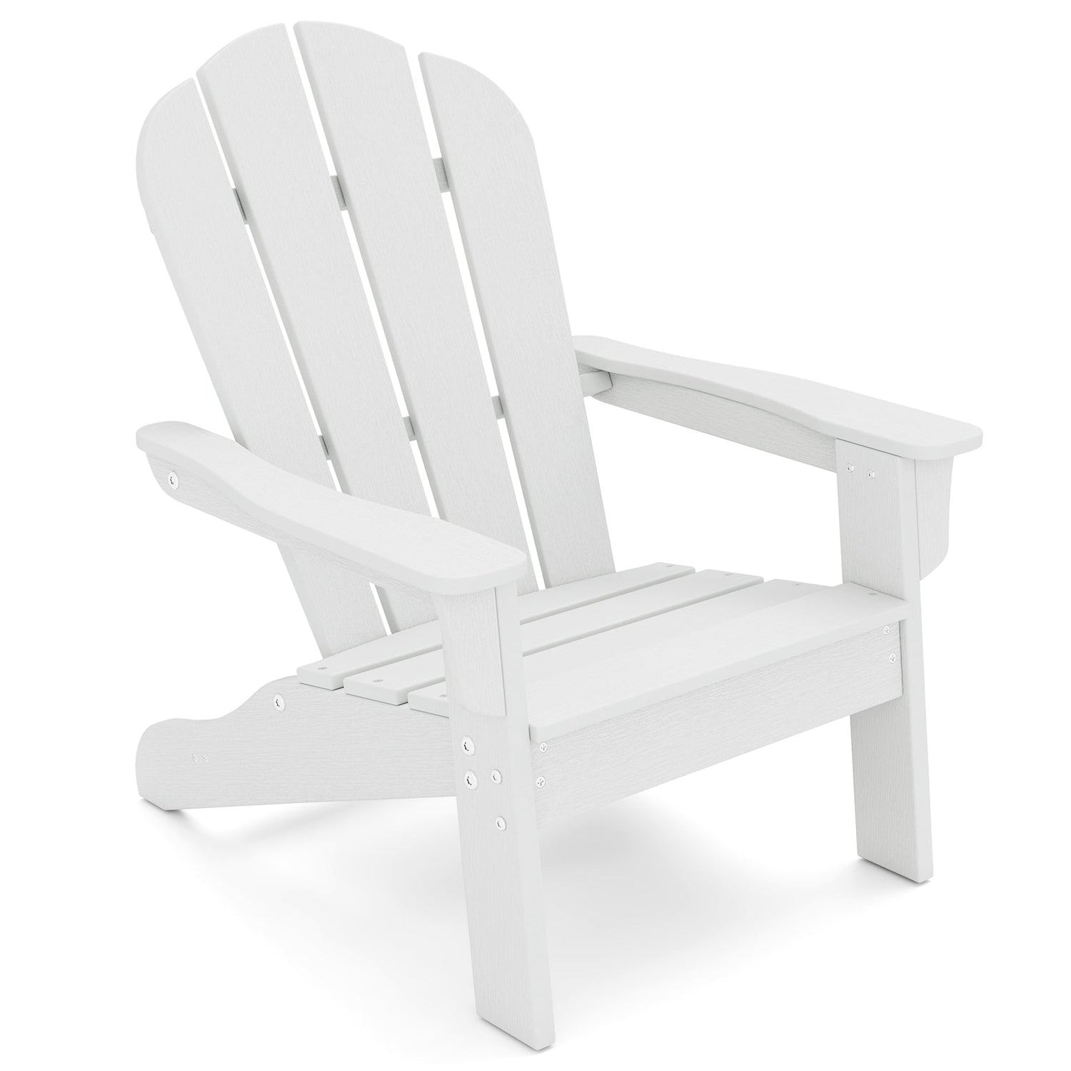 Sillón Adirondack para niños de HDPE para todo clima con respaldo alto y apoyabrazos - Blanco
