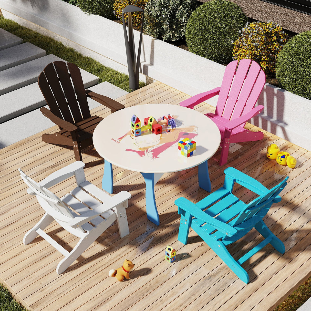 Sillón Adirondack para niños de HDPE para todo clima con respaldo alto y apoyabrazos - Blanco