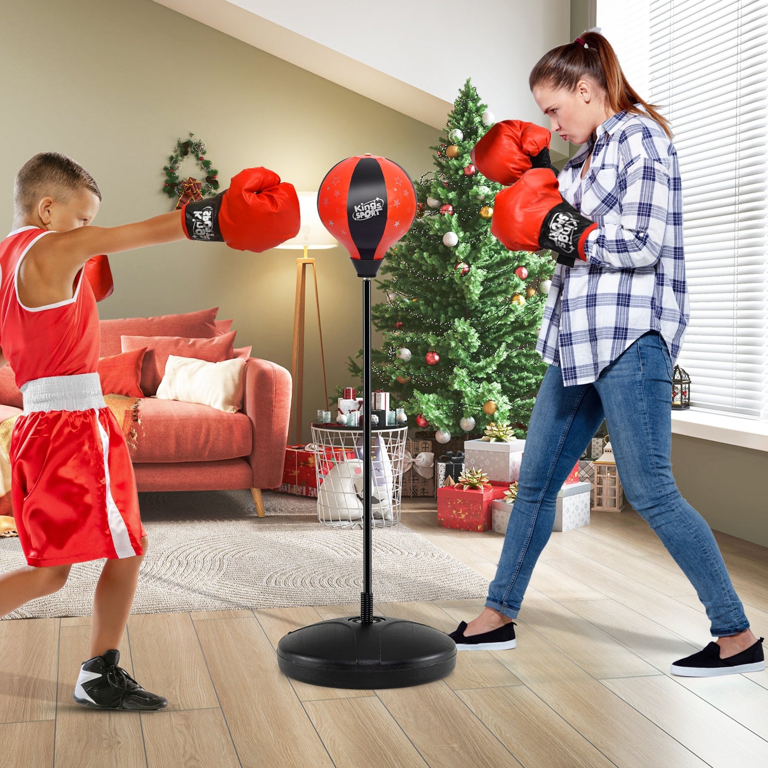 Juego de juguete de saco de boxeo de pie ajustable para niños con guantes de boxeo