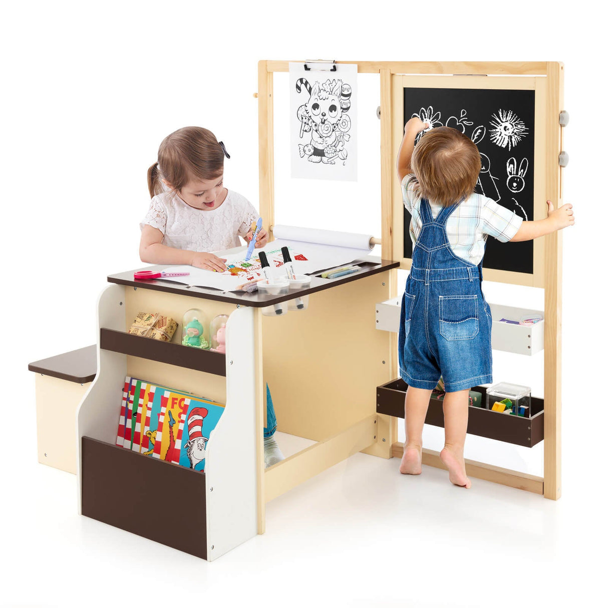 Kids Art Center Wooden Table Bench Set