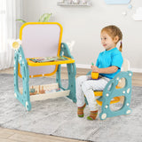 Caballete de arte infantil con silla y pizarra ajustable de 3 niveles - Multicolor
