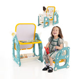 Caballete de arte infantil con silla y pizarra ajustable de 3 niveles - Multicolor