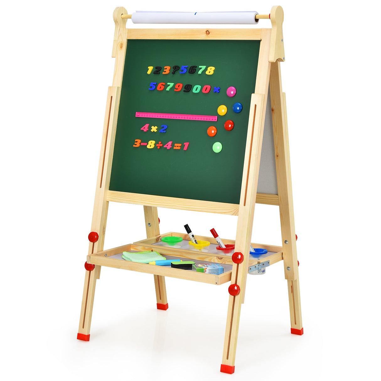 Caballete de arte para niños con rollo de papel, doble cara, caballete de dibujo regulable