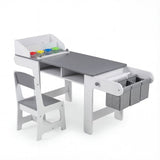 Mesa y silla de arte para niños con rollo de papel y cajones de tela para dibujar, leer, estudiar, jugar - Gris