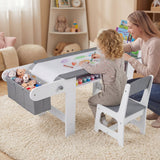 Mesa y silla de arte para niños con rollo de papel y cajones de tela para dibujar, leer, estudiar, jugar - Gris