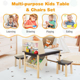 Kids Art Table and Chairs Set with Paper Roll and Storage Bins-Coffee