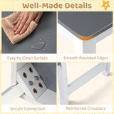 Juego de mesa y taburete de arte para niños, escritorio de actividades para niños pequeños con rollo de papel y 4 vasos de pintura para dibujar y aprender, color gris