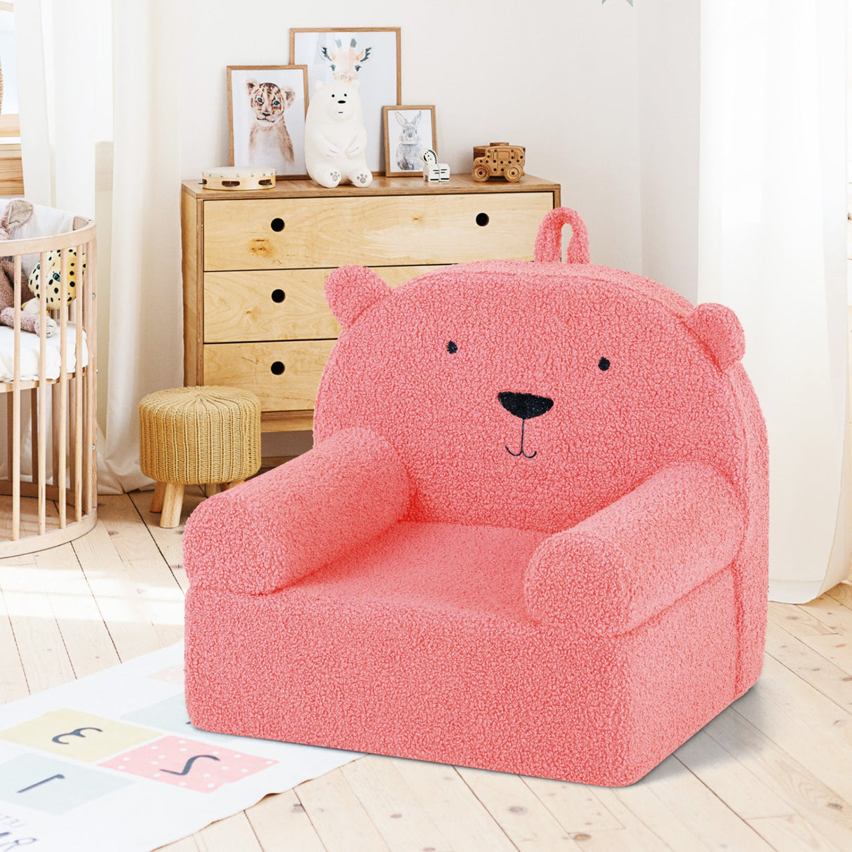 Kids Bear Sofa Toddler Foam Couch with Soft Fleece Fabric Cover
