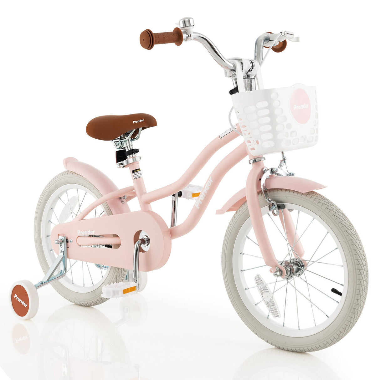 Bicicleta infantil de 16 pulgadas con freno de mano delantero y 2 ruedas de aprendizaje-Rosa