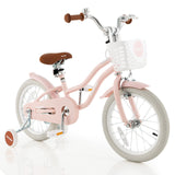Bicicleta infantil de 16 pulgadas con freno de mano delantero y 2 ruedas de aprendizaje-Rosa