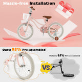 Bicicleta infantil de 16 pulgadas con freno de mano delantero y 2 ruedas de aprendizaje-Rosa