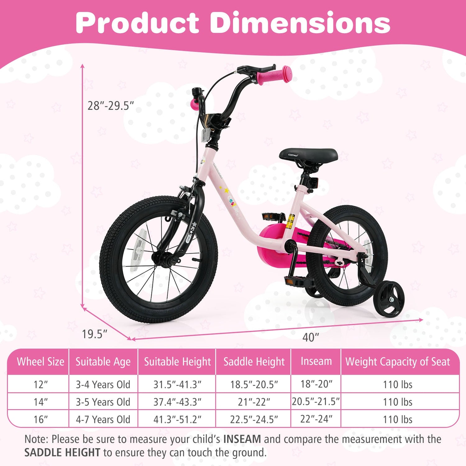 Bicicleta infantil para niños y niñas de 3 a 7 años, de 12/14/16 pulgadas