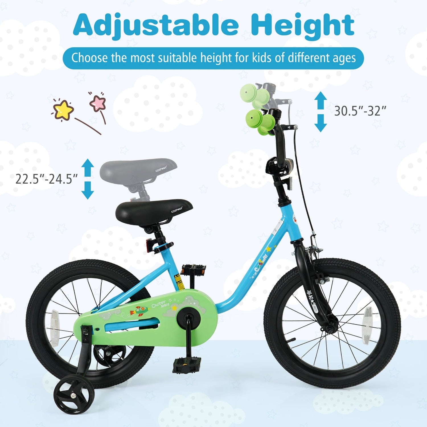 Bicicleta para niños y niñas de 3 a 7 años de 12/14/16 pulgadas, color azul