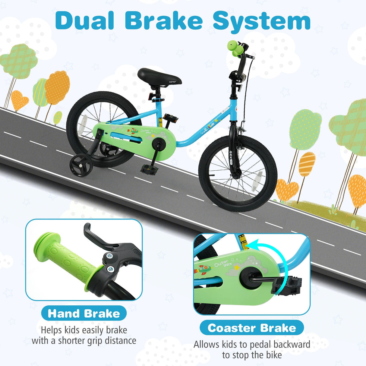 Bicicleta para niños y niñas de 3 a 7 años de 12/14/16 pulgadas, color azul