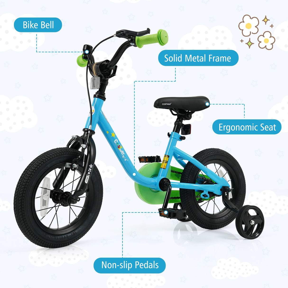 Bicicleta para niños y niñas de 3 a 7 años de 12/14/16 pulgadas, color azul