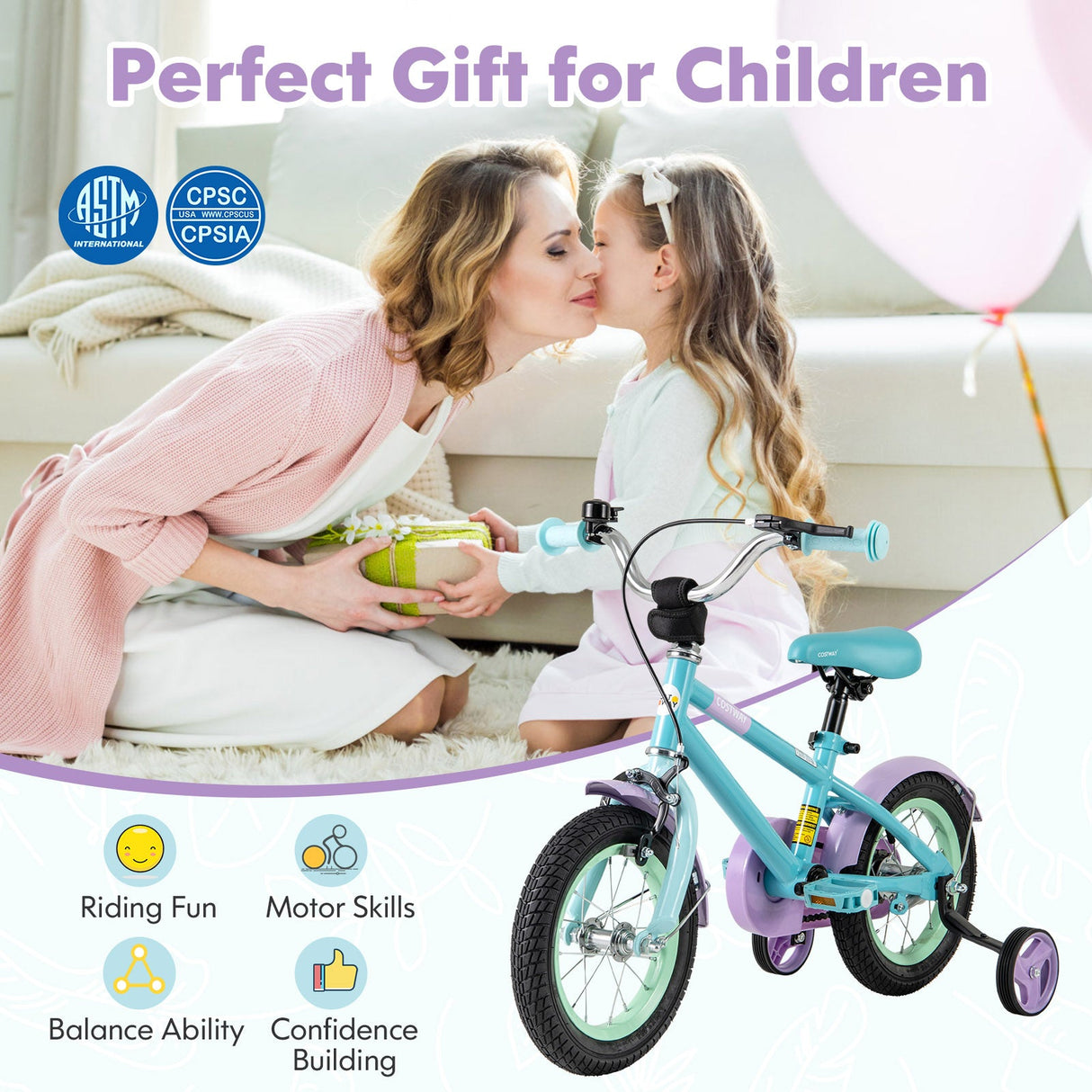Bicicleta infantil con manillar y sillín ajustables Morado