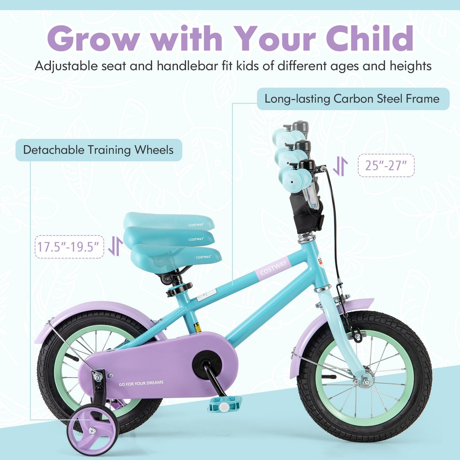 Bicicleta infantil con manillar y sillín ajustables Morado