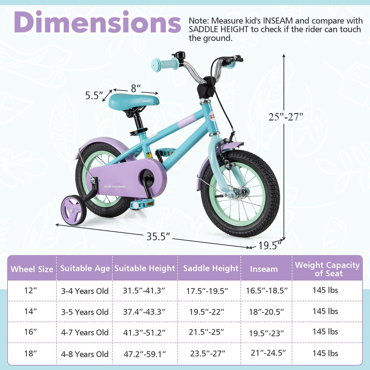 Bicicleta infantil con manillar y sillín ajustables Morado
